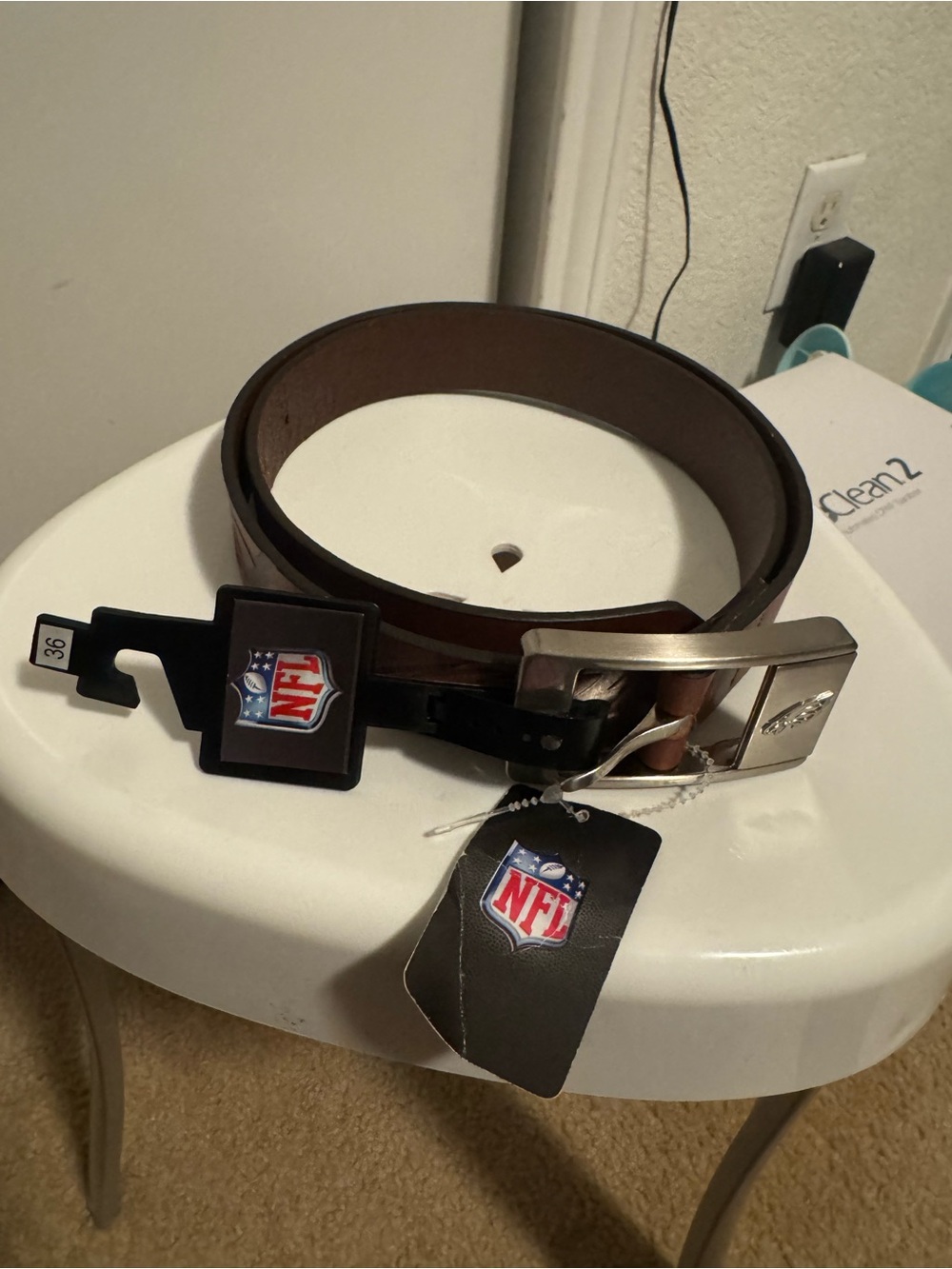 NFL Brown Leather Belt with Brushed Silver Buckle Philadelphia Eagles